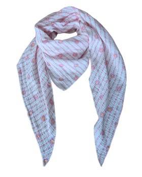 Foulard femme pointe rayures et fleurs-Rose baby