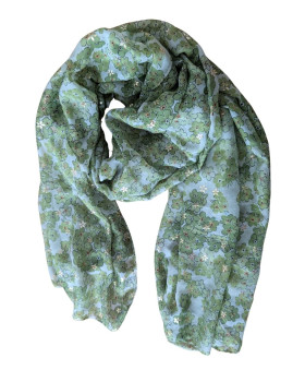 Foulard femme fleuri et dorures Cerisea-Vert