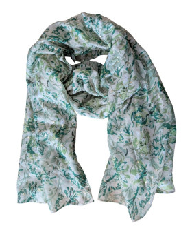 Foulard femme fleuri et dorures Cléophée-Vert