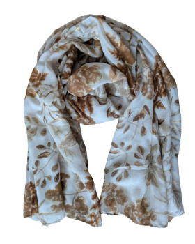 Foulard femme feuillages et dorures Dahlia-Camel