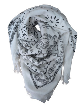 Echarpe femme imprimés cachemire noirs Priscilla-Ecru