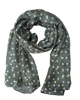 Echarpe femme coeurs beiges et dorés Manon-Kaki