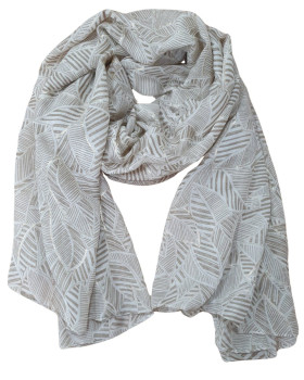 Foulard femme feuilles rayées et dorures-Beige