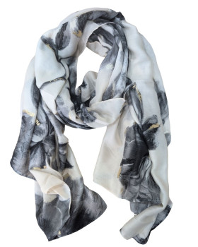 Echarpe femme fleurs et dorures Amandine-Gris
