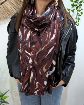 Echarpe zebrures noires et dorures Amalia-Rouge bordeaux