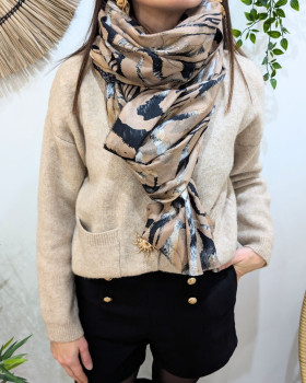 Echarpe zebrures noires et dorures Amalia-Camel