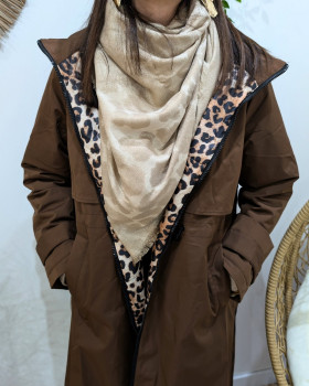 Echarpe motifs léopard liserés brillants-Beige