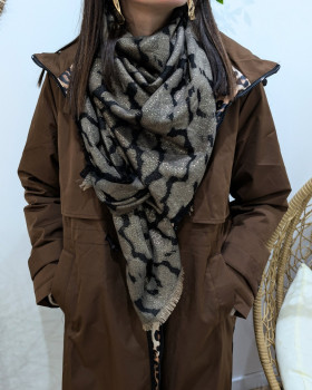 Echarpe motifs léopard liserés brillants-Noir