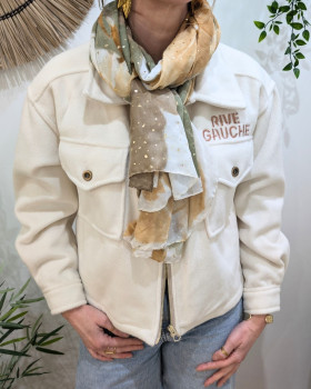 Foulard femme fleurs aquarelle et dorures-Camel