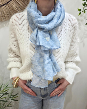 Foulard femme fleuri et dorures Belina-Bleu