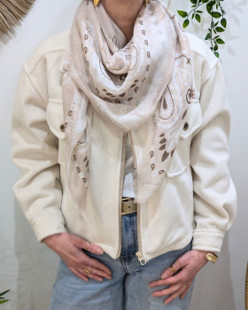 Foulard femme carré style bandana et dorures-Beige