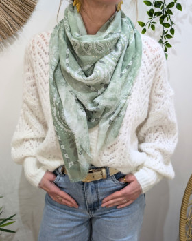 Foulard femme carré style bandana et dorures-Vert