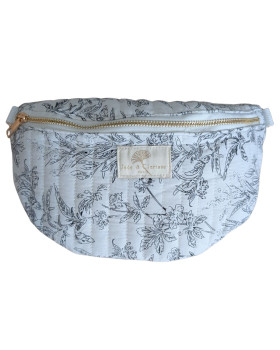 Sac banane coton femme blanc fleuri noir
