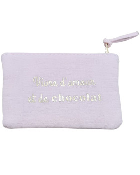 Petite pochette coton Vivre d'amour et de chocolat-Rose