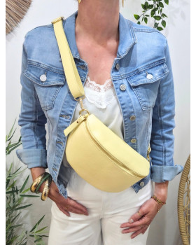 Sac banane femme cuir effet craquelé bandoulière-Jaune