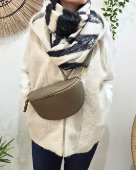 Sac banane femme cuir effet craquelé bandoulière-Taupe
