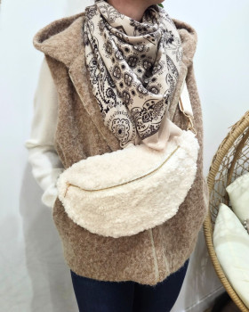 Sac banane femme moumoute Rosélina-Beige