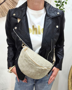 Sac banane femme velours chiné-Beige