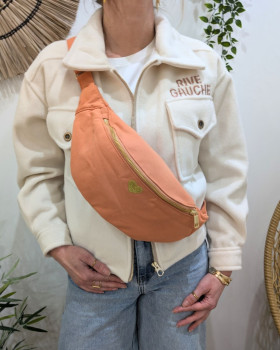 Sac banane femme coton coeur brodé doré-Orange