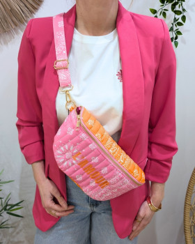 Sac banane femme coton matelassé fleuri broderie L'AMOUR-Rose fuchsia
