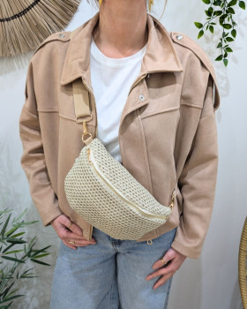 Sac banane femme crochet pailleté doré