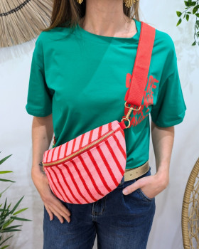 Sac banane femme éponge à rayures-Rose