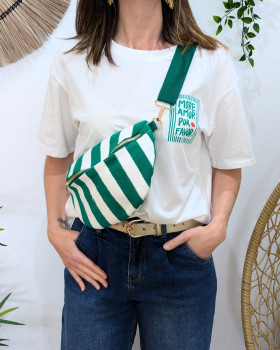 Sac banane femme éponge à rayures-Vert