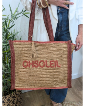 Sac cabas paille OH SOLEIL terracotta
