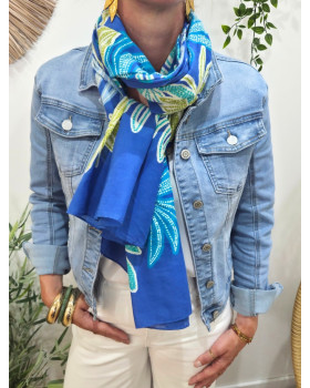 Foulard femme imprimés palmiers-Bleu