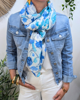 Foulard femme fleuri Clementina-Bleu