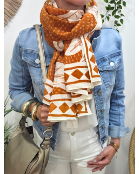 Foulard femme imprimés palmitos-Terracotta