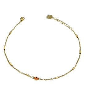 Chaine de cheville acier doré oeil orange