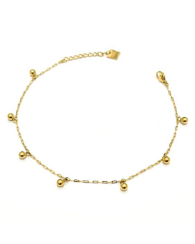 Chaine de cheville acier doré perles boules