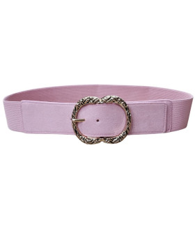 Ceinture élastique boucle ovale tressée dorée-Rose baby