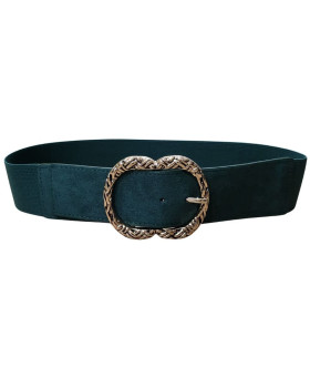 Ceinture élastique boucle ovale tressée dorée-Vert bouteille