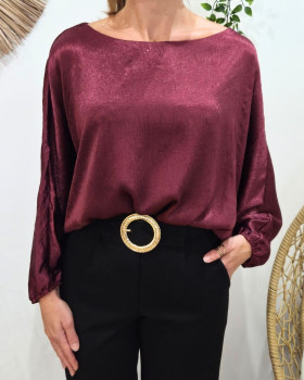 Blouse femme satinée Kélya-Rouge bordeaux