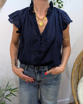 Blouse femme brodée Arsinoé bleu marine