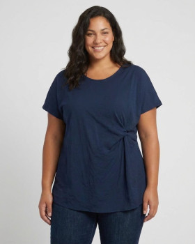 Blouse femme grande taille fluide nouée-Bleu marine