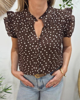 Blouse femme marron à pois écrus Enora