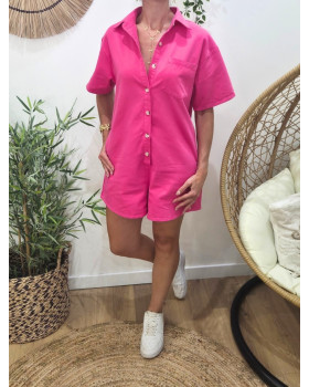 Combishort femme unie rose fuchsia