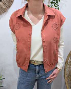 Chemise coton femme sans manches ajourée terracotta Gia