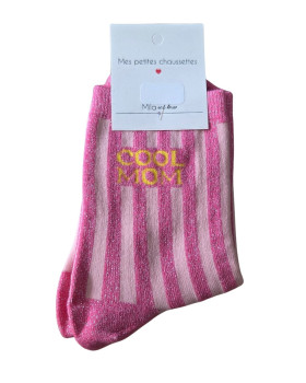 Chaussettes rayées à paillettes COOL MOM -Rose fuchsia