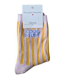 Chaussettes rayées à paillettes COOL MOM -Rose poudré