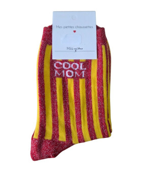 Chaussettes rayées à paillettes COOL MOM -Rouge