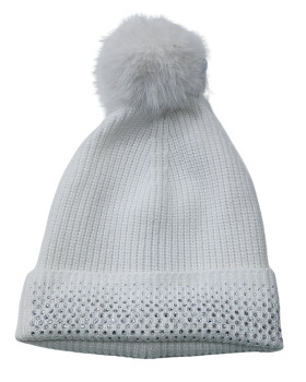 Bonnet femme à pompon et strass-Ecru