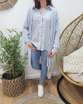 Gilet long femme uni-Bleu ciel