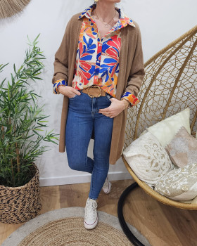 Gilet long femme uni-Camel
