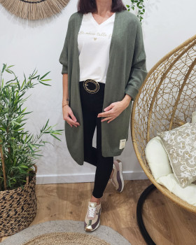 Gilet long femme uni-Kaki