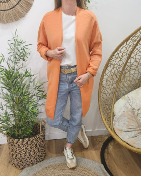 Gilet long femme uni-Orange clair