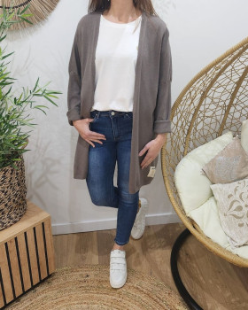 Gilet long femme uni-Taupe